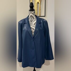 Dennis Basso Navy Faux Leather Blazer Jacket